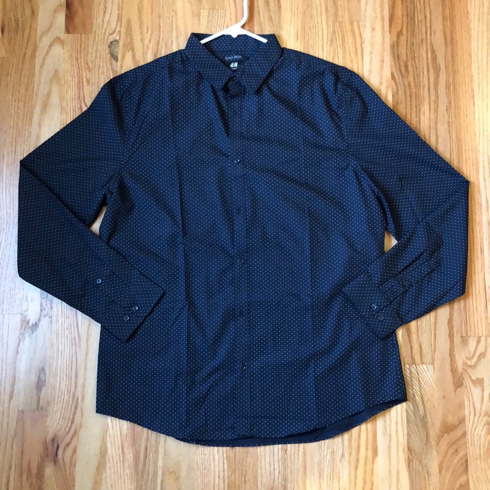 H&M Men’s Black Slim Dotted Dress Shirt - XL NWOT